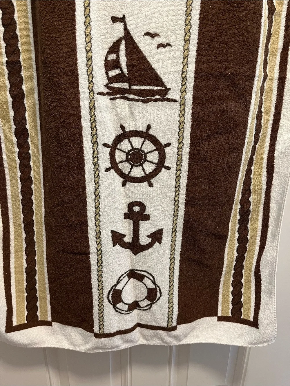 VTG 1980s Kmart Island Fun Nautical Beach Towel Sailboat Anchor Brazil 48x29